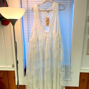 Cream White Tulle Floral Embroidered Wedding Dress